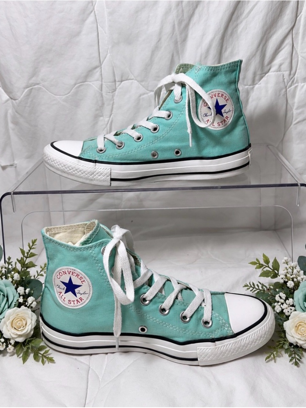 Converse All Star High Top Sneakers in Tiffany Green and White